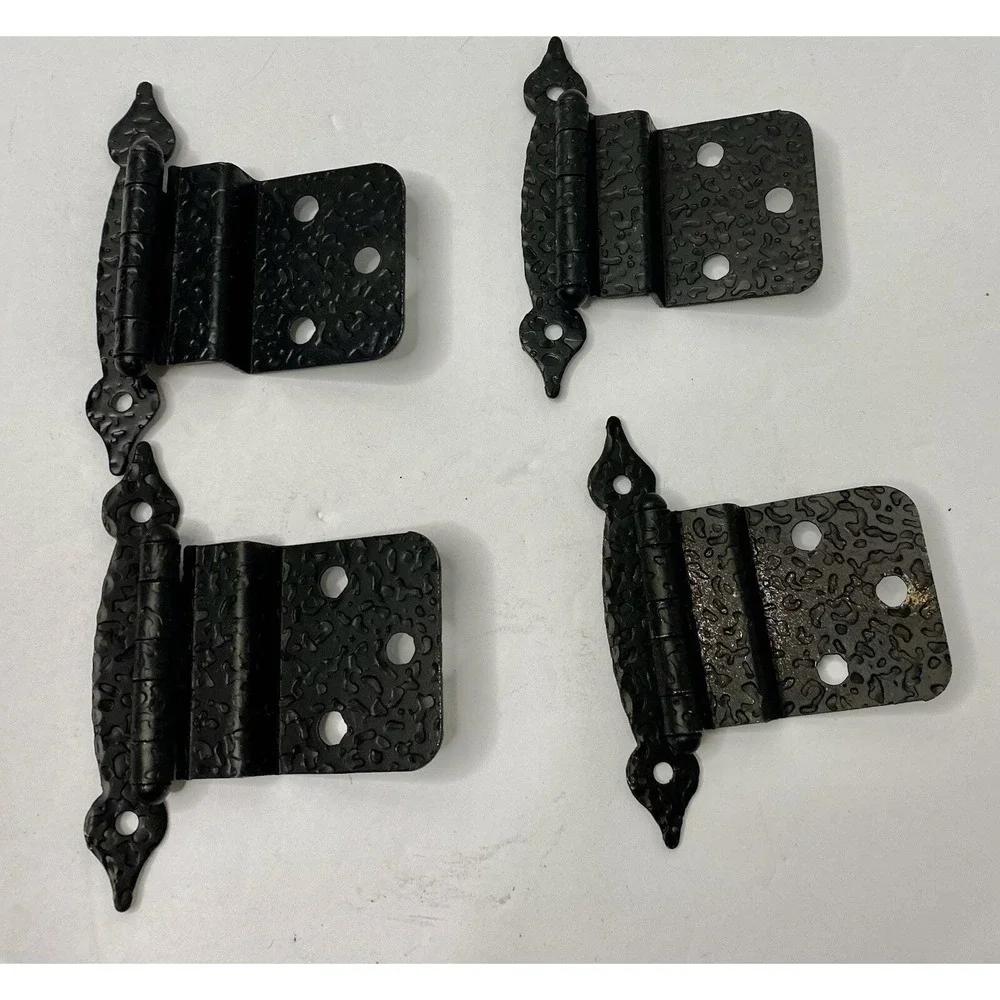 Colonial Black Hammered Metal Cabinet Door Hinges Lot Of 4 No Screws